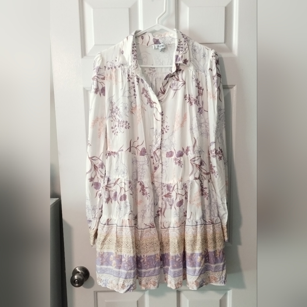 Fate White Boho Floral Mini Dress with Lavender and Cream Accents
